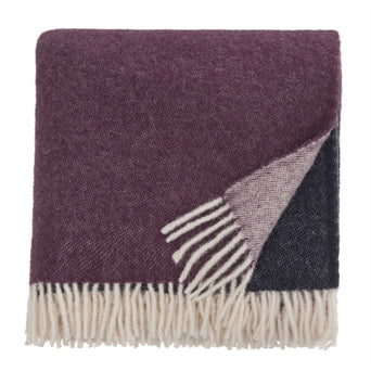 Salakas blanket, dark blue & aubergine & natural, 100% new wool