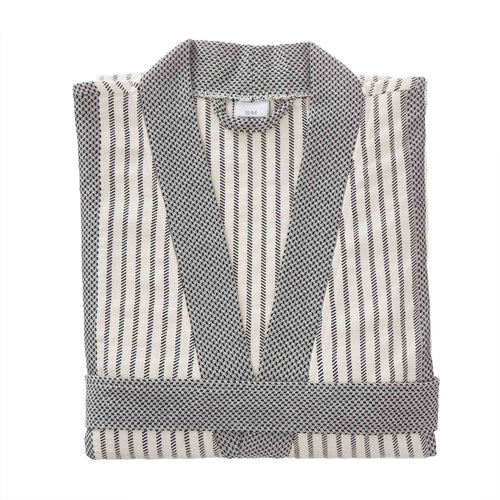 Kadan bathrobe, black & cream, 50% linen & 50% cotton