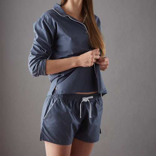 Alva Pyjama Shorts dark grey blue & white, 100% organic cotton
