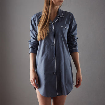 Alva Nightshirt dark grey blue & white, 100% organic cotton