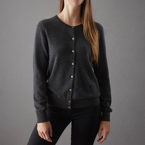 Nora Cashmere Cardigan charcoal, 50% cashmere wool & 50% wool