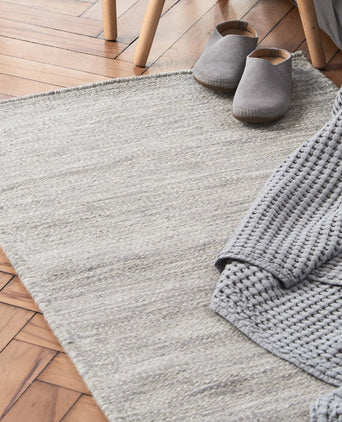 Gravlev runner, grey & light grey & light blue, 50% new wool & 50% cotton