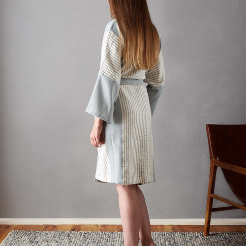 Kadan bathrobe, grey green & cream, 50% linen & 50% cotton | URBANARA bathrobes