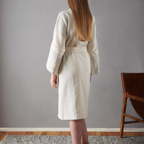 Kadan bathrobe, cream & grey green, 50% linen & 50% cotton | URBANARA bathrobes