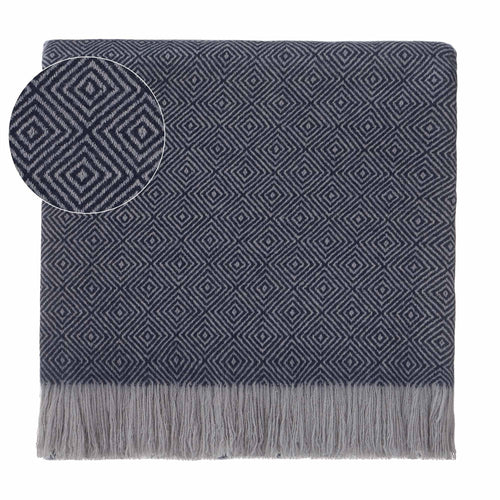 Uyuni blanket, dark blue & light grey, 100% cashmere wool