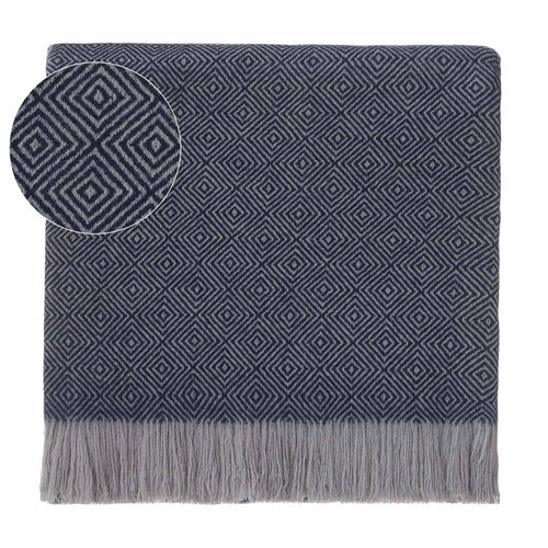 Uyuni blanket, dark blue & light grey, 100% cashmere wool