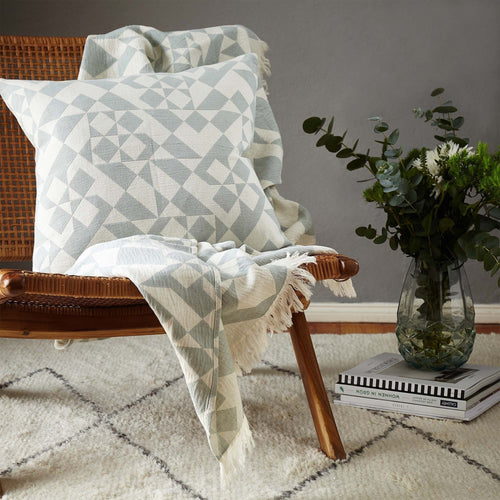 Amparo cushion cover in light grey green & natural white, 100% cotton |Find the perfect cushion covers