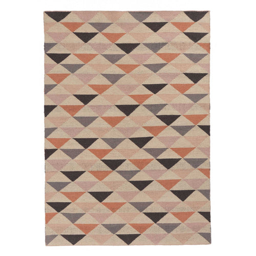 Barli rug, light pink & cognac & silver grey, 100% new wool |High quality homewares