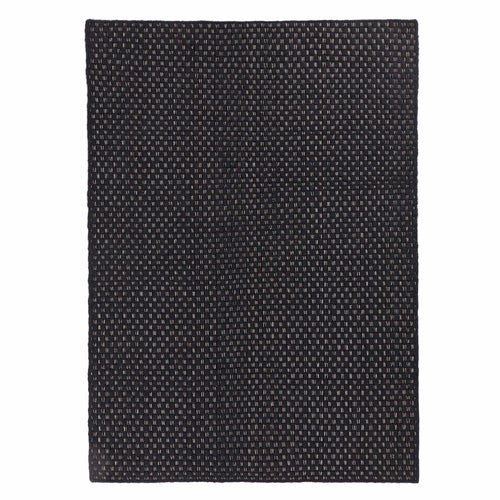 Kalanka rug, dark grey blue & black & natural white, 90% new wool & 10% cotton | URBANARA wool rugs
