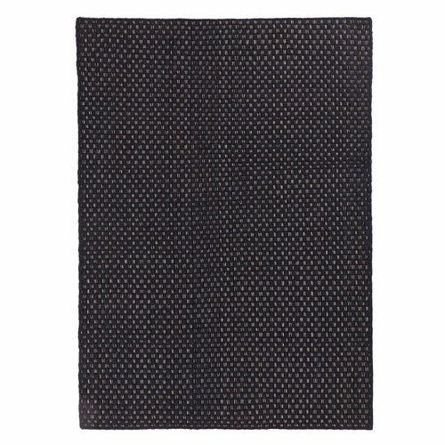 Kalanka rug, dark grey blue & black & natural white, 90% new wool & 10% cotton | URBANARA wool rugs