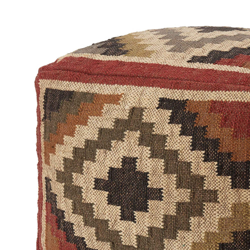 Gandaki pouf, rust orange & sand & olive green, 90% jute & 10% cotton |High quality homewares