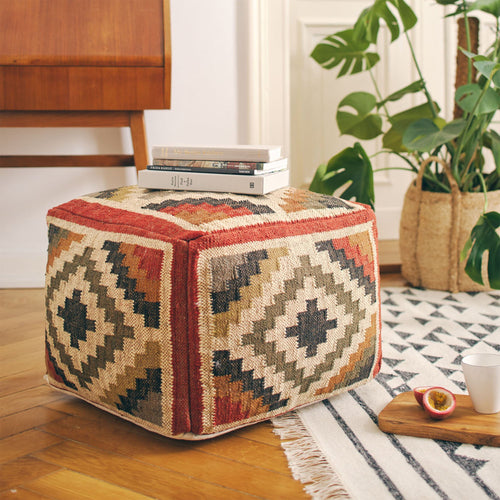 Rust orange & Sand & Olive green Gandaki Pouf | Home & Living inspiration | URBANARA