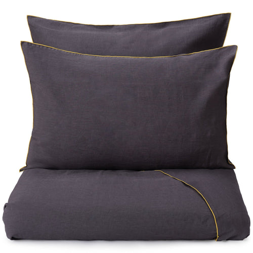 Alvalade pillowcase, dark grey & bright mustard, 100% linen