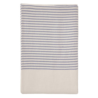 Kadan bedspread, white & ultramarine, 50% linen & 50% cotton