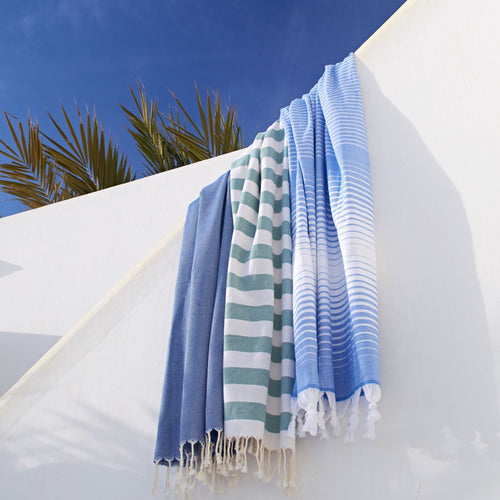 Kadirli hammam towel, denim blue & white, 100% cotton | URBANARA hammam towels