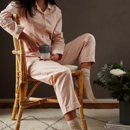 Alva Pyjama Shirt light pink & white, 100% organic cotton