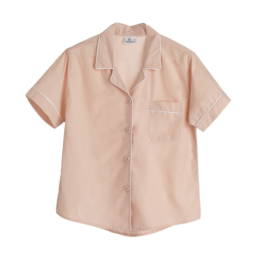 Alva Short Sleeve Pyjama Shirt light pink & white, 100% organic cotton | URBANARA nightwear