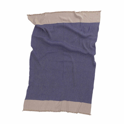 Kovai blanket, ultramarine & natural, 50% linen & 50% cotton | URBANARA cotton blankets