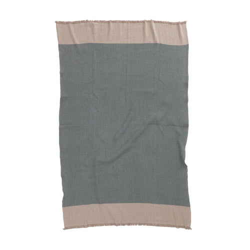 Kovai blanket, green grey & natural, 50% linen & 50% cotton | URBANARA cotton blankets