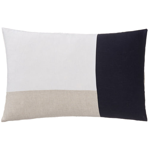 Cataya cushion cover, white & natural & dark blue, 100% linen