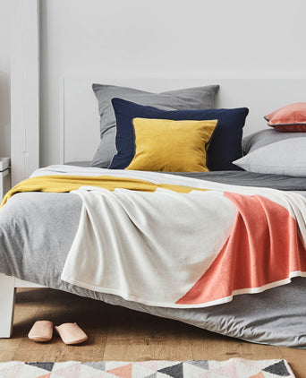 Kabral blanket, bright mustard & silver grey & light papaya, 100% cotton