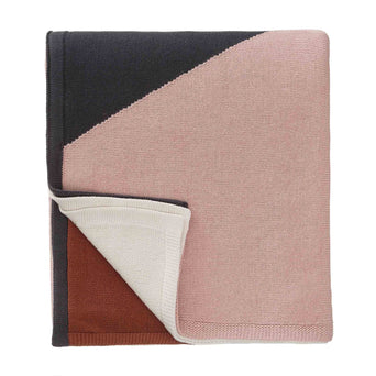Kabral blanket, light pink & charcoal & cognac, 100% cotton