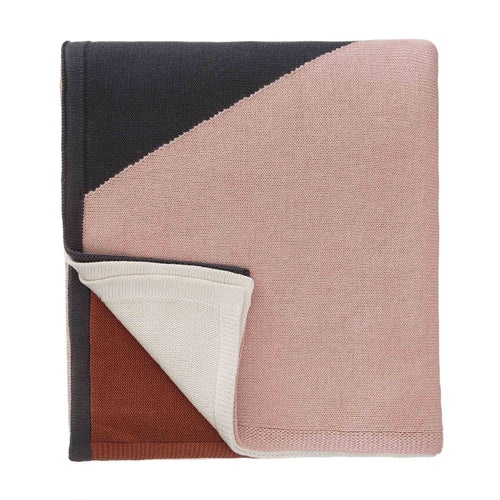 Kabral blanket, light pink & charcoal & cognac, 100% cotton