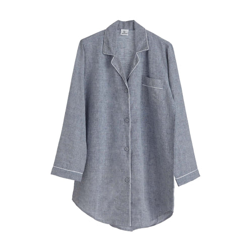 Casaal Nightshirt dark grey blue & white, 100% linen & 100% cotton | URBANARA nightwear
