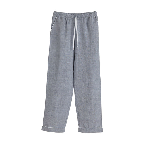 Casaal Pyjama Bottoms dark grey blue & white, 100% linen & 100% cotton | URBANARA nightwear