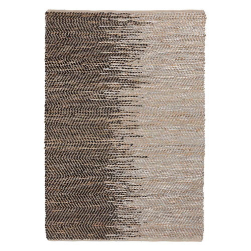 Daugai rug, white & black & natural, 60% jute & 30% leather & 10% cotton | URBANARA jute rugs