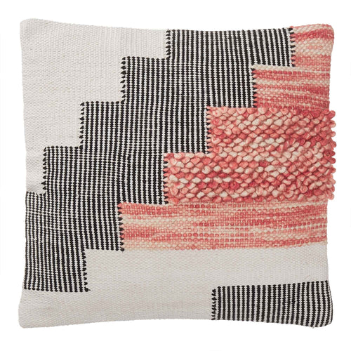 Bahadri cushion cover, natural white & black & papaya, 30% wool & 70% cotton