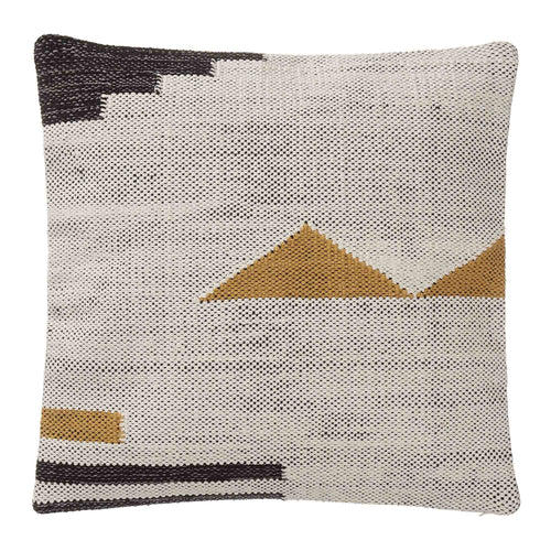 Raipuri cushion cover, natural white & mustard & black, 100% cotton