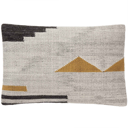 Raipuri cushion cover, natural white & mustard & black, 100% cotton