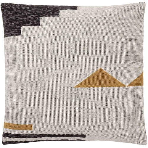 Raipuri cushion cover, natural white & mustard & black, 100% cotton