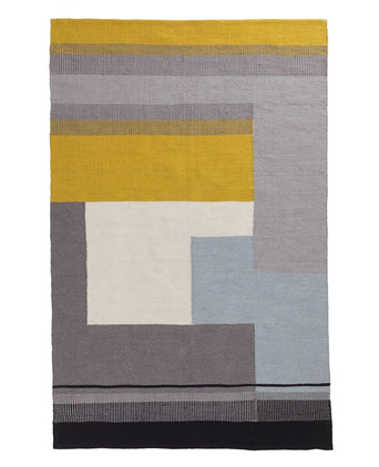 Indari rug, grey & ice blue & bright mustard, 100% pet