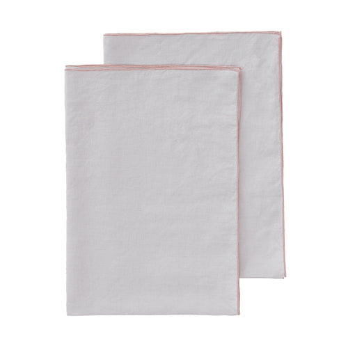 Alvalade tea towel, light grey & powder pink, 100% linen