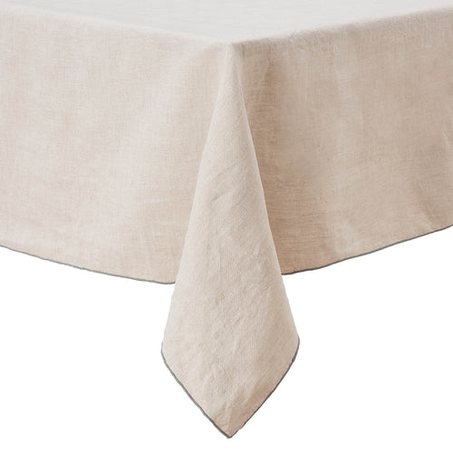 Alvalade table cloth, natural & green grey, 100% linen