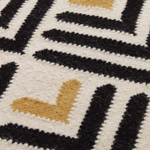 Caen rug, black & bright mustard & natural white, 90% wool & 10% cotton |High quality homewares