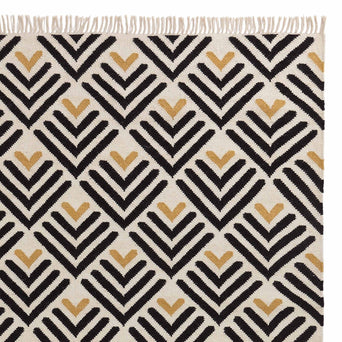 Caen runner, black & bright mustard & natural white, 90% wool & 10% cotton