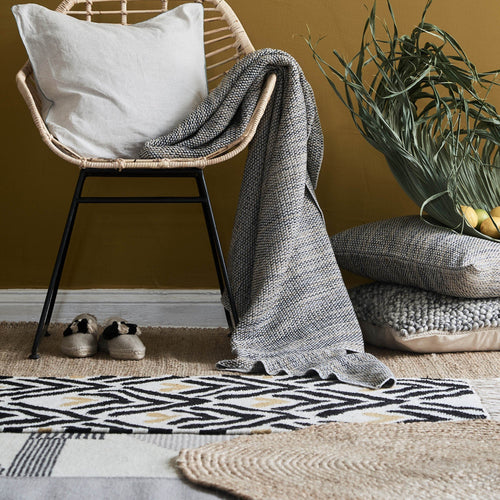 Black & Bright mustard & Natural white Kovalam Läufer | Home & Living inspiration | URBANARA