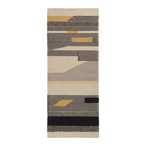 Kovalam runner, black & bright mustard & natural white, 90% wool & 10% cotton |High quality homewares