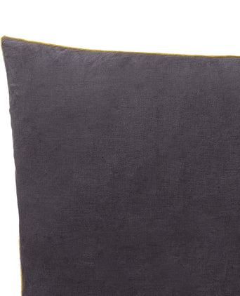 Alvalade cushion cover, dark grey & bright mustard, 100% linen