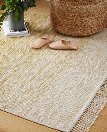 Ziller rug, bright mustard & natural white, 100% cotton