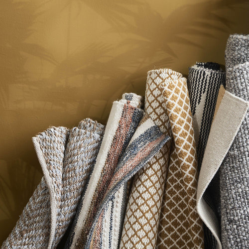 Colmar rug, mustard & cognac & dark blue, 100% new zealand wool | URBANARA wool rugs