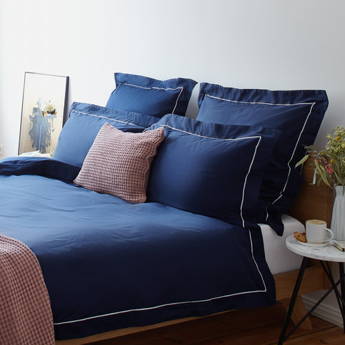 Karakol Bed Linen in dark blue & natural white | Home & Living inspiration | URBANARA