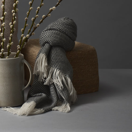 Nerva Cashmere Scarf in charcoal & cream | Home & Living inspiration | URBANARA