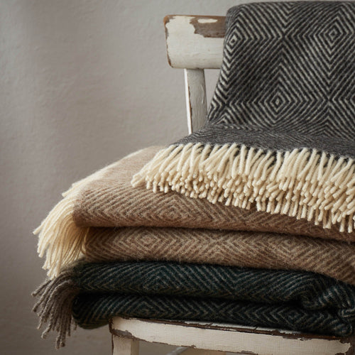Gotland Dia Wool Blanket in light brown & cream | Home & Living inspiration | URBANARA