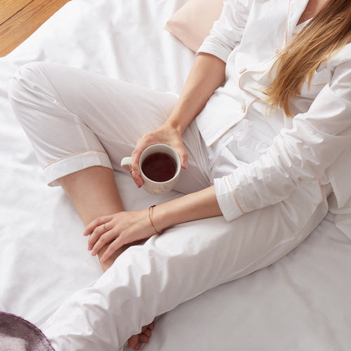 Alva Pyjama Bottoms white & light pink, 100% organic cotton | URBANARA nightwear