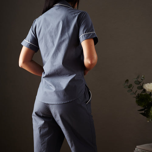 Alva pyjama, dark grey blue & white, 100% organic cotton | URBANARA nightwear
