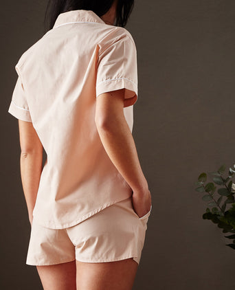 Alva Short Sleeve Pyjama Shirt light pink & white, 100% organic cotton